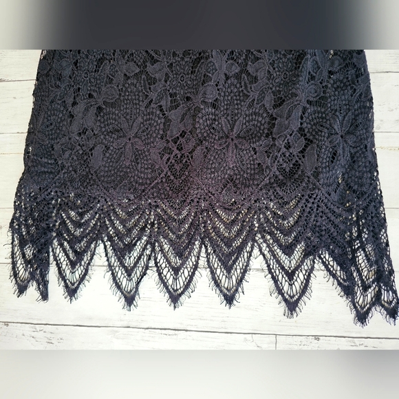 Love Fire Black Soft Lace Tank Dress Mock Neck Asymmetrical Lace Crochet - Picture 9 of 10